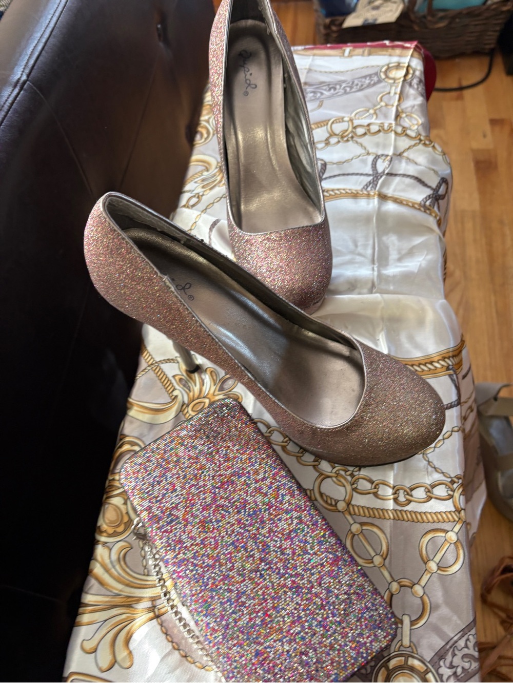 Sparkling Pink Glitter Platform Pumps with Matching Clutch